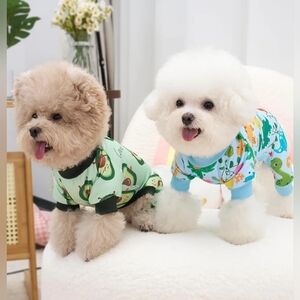 XPudac NWOT Dog 2pc Avocado & Dinosaur Print Full Body Pajama Set Size XS